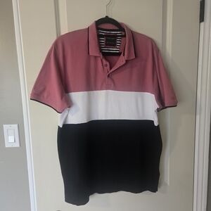 Denim & Flower Tri-Tone Polo in Pink, White, and Black